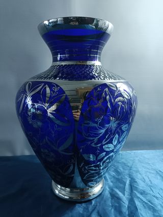 Vaso Vetro Blu Argento Vintage