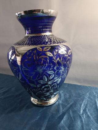 Vaso Vetro Blu Argento Vintage