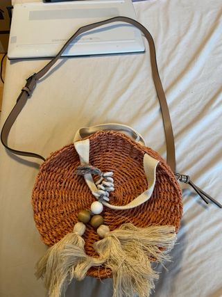 Bolso mimbre redondo naranja
