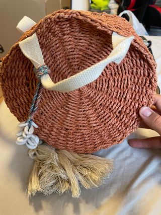 Bolso mimbre redondo naranja