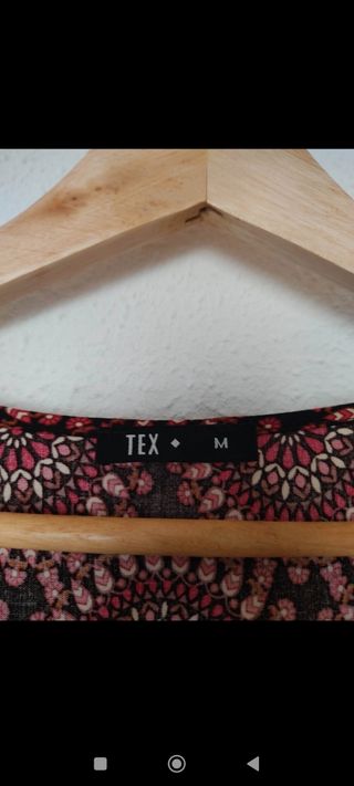 Vestido boho manga larga - Rojo y marrón