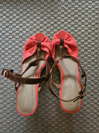 Sandalias cuña yute rosa