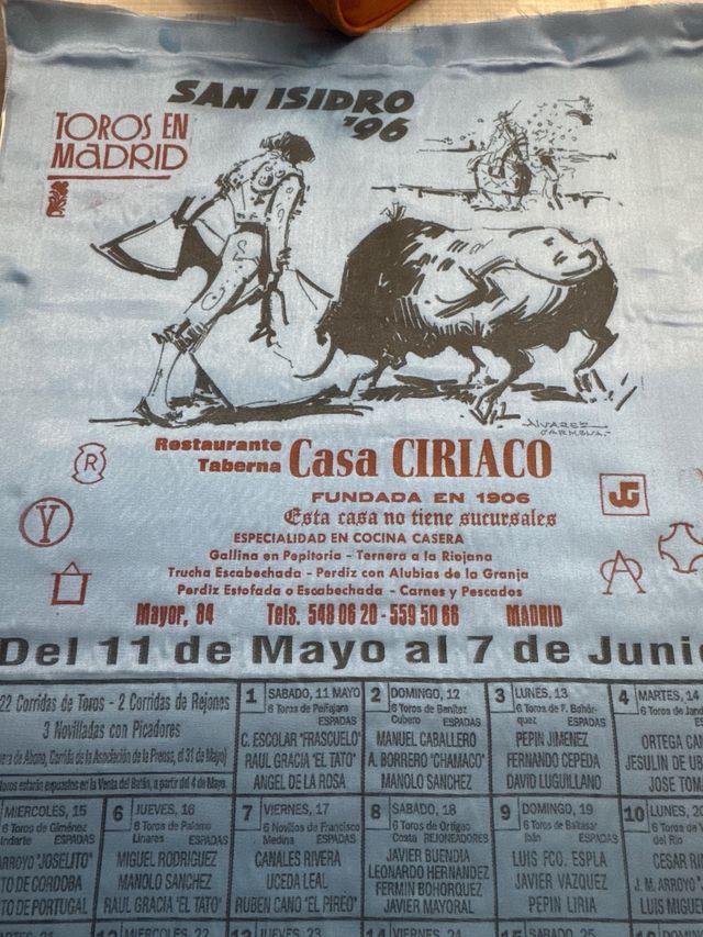 Cartel Toros San Isidro '96