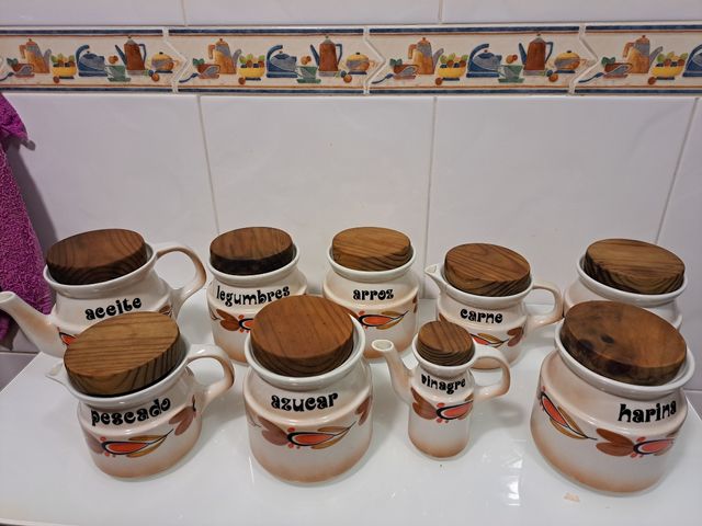 Juego tarros cocina cerámica con tapa de madera