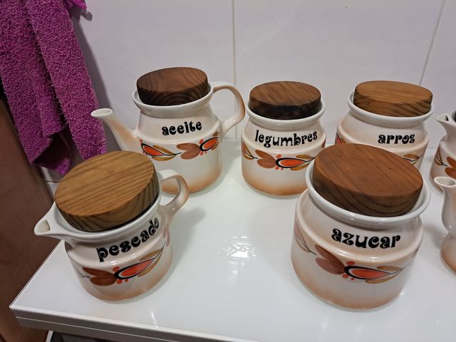 Juego tarros cocina cerámica con tapa de madera