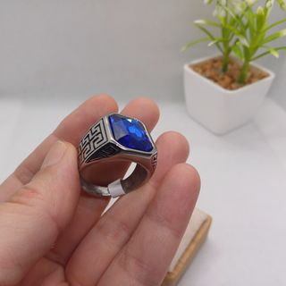 Anillo Acero de Titanio Azul Topacio