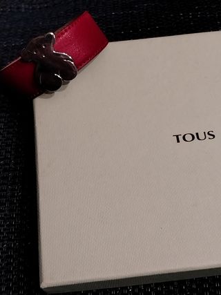 Pulsera Tous - Oso plata, cuero rojo