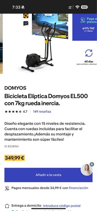 Bicicleta Elíptica Domyos EL500 - 7kg