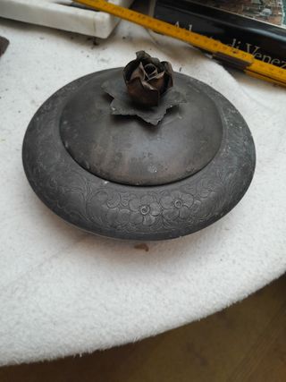 Ciotola peltro, decoro rame, 17cm