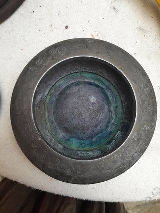 Ciotola peltro, decoro rame, 17cm