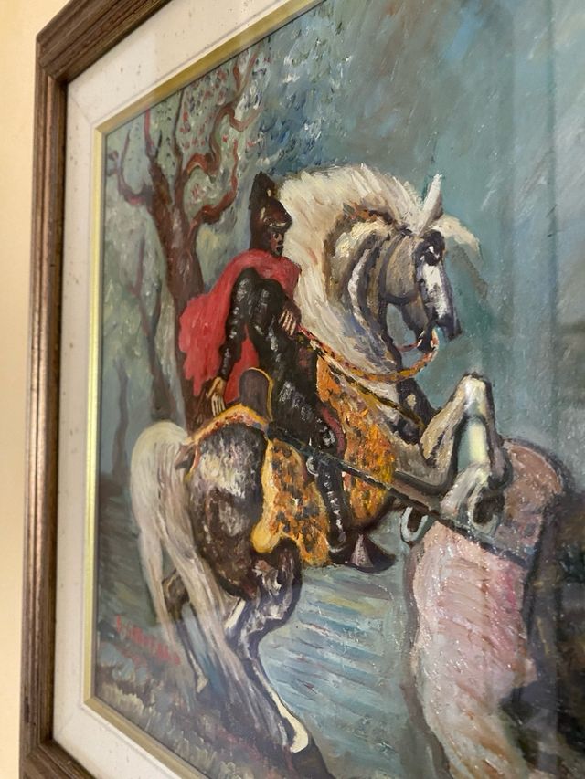Dipinto firmato di Cavaliere a Cavallo
