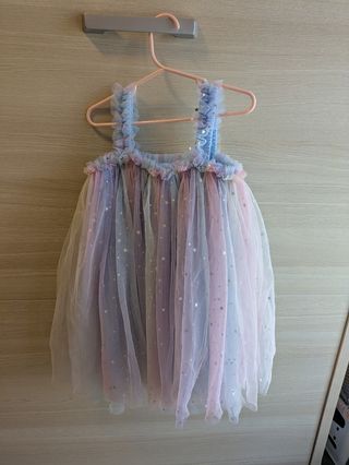 Vestido niña tul, celeste y rosa, 4-5 años
