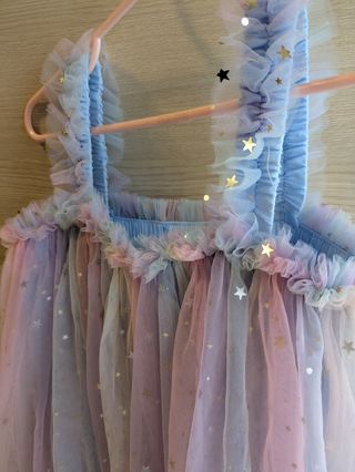 Vestido niña tul, celeste y rosa, 4-5 años