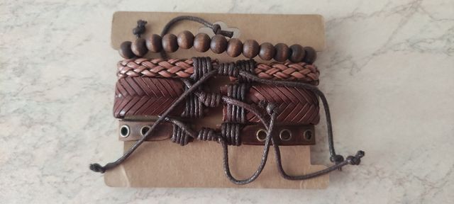 Set 4 bracciali uomo donna in pelle, sfere e lega