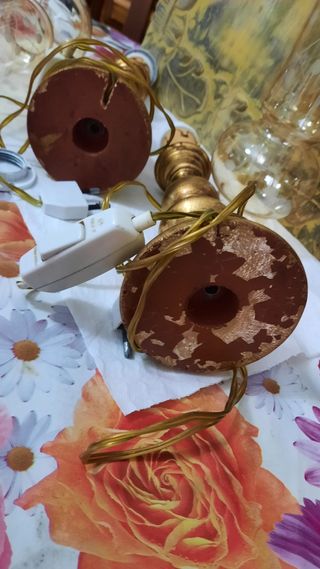 2 Abajour Vintage Oro - Vetro e legno 