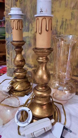 2 Abajour Vintage Oro - Vetro e legno 