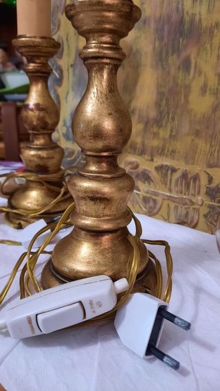 2 Abajour Vintage Oro - Vetro e legno 