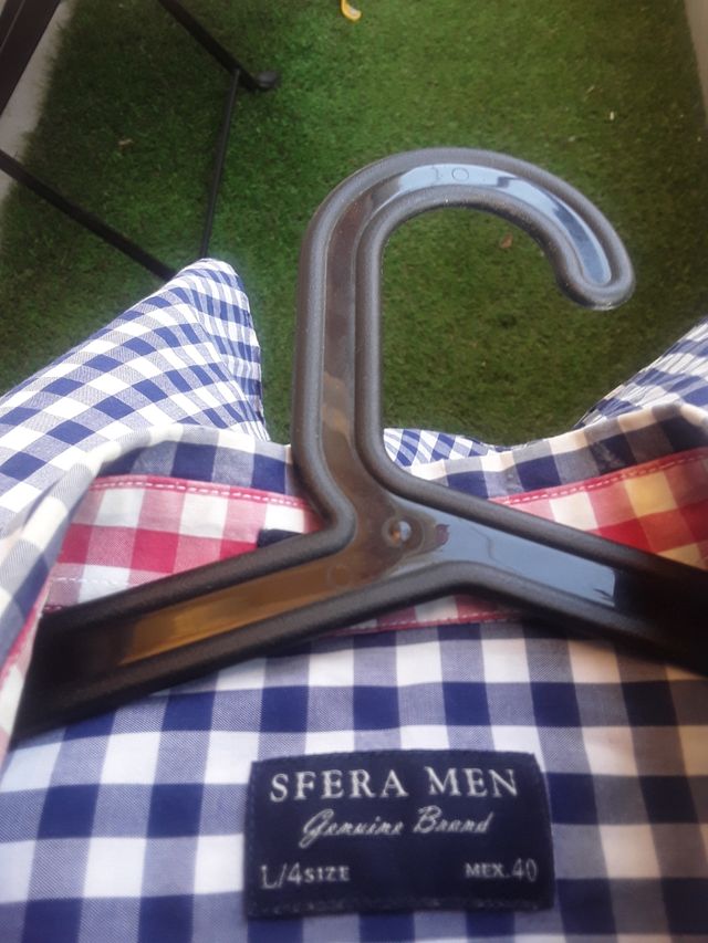 Camisa Sfera cuadros azul-blancoy detalles fucsia