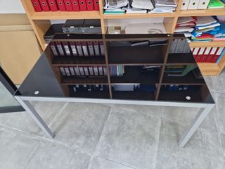 Mesa comedor/oficina negra - cristal y metal
