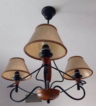 Lámpara techo 3 luces madera metal