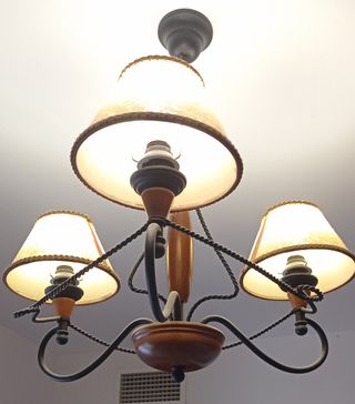 Lámpara techo 3 luces madera metal