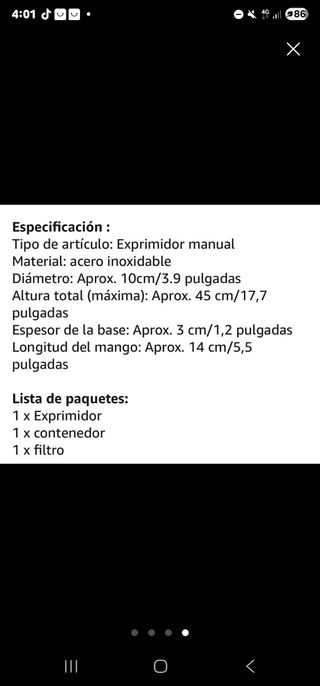 Exprimidor manual acero inoxidable