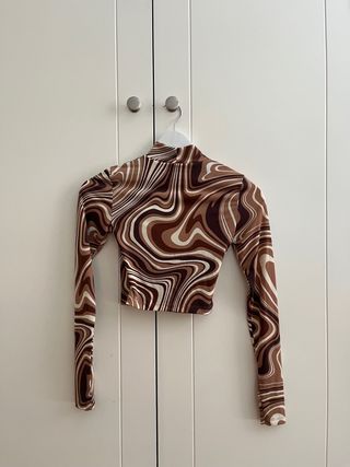 Top marrón escotado - Talla S