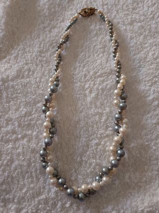 Gargantilla perlas gris & blanco