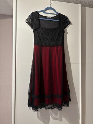 Vestido encaje negro y rojo