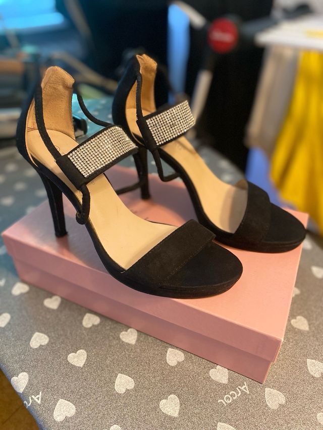 Sandali tacco nero con strass