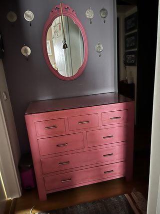 Cómoda vintage rosa - espejo