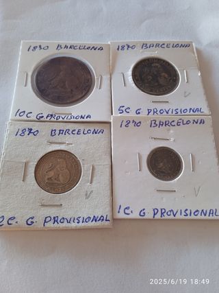 4 Monedas Barcelona 1870 Gobierno provisional