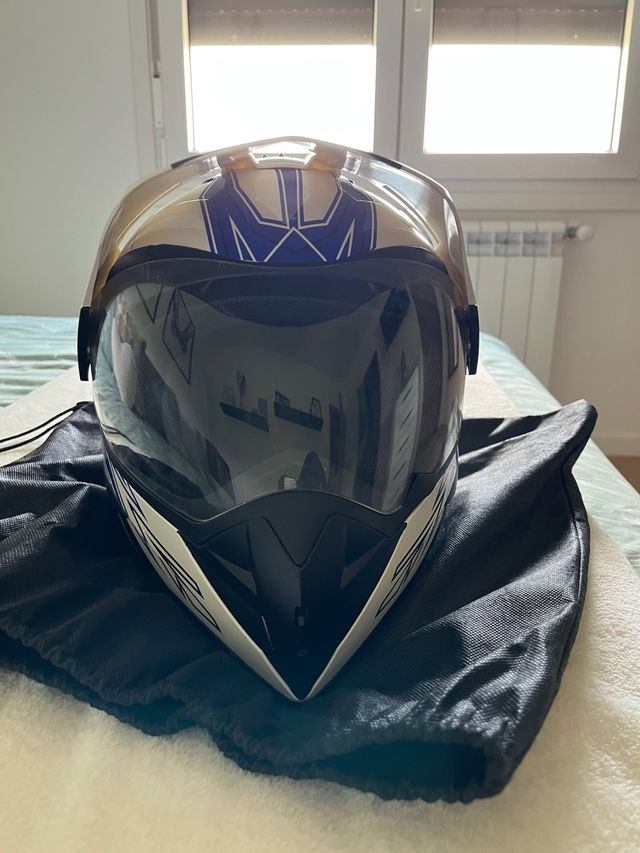 Casco moto modular blanco-azul