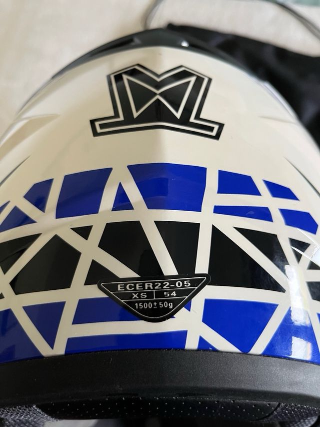 Casco moto modular blanco-azul
