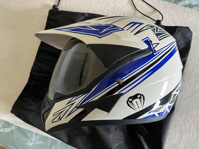 Casco moto modular blanco-azul