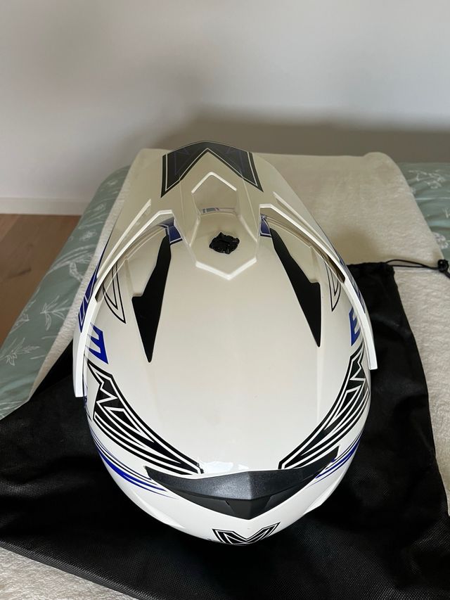 Casco moto modular blanco-azul