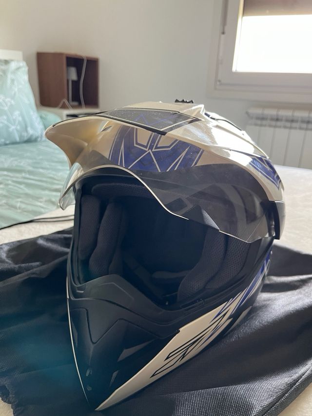 Casco moto modular blanco-azul