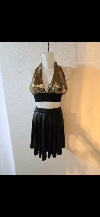 Top negro y dorado brillante