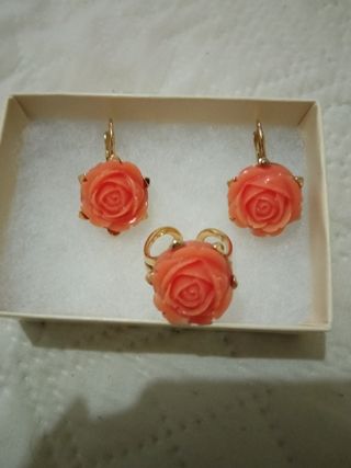 Conjunto Joyas Rosa Coral Dorado