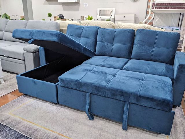 Sofá cama azul terciopelo
