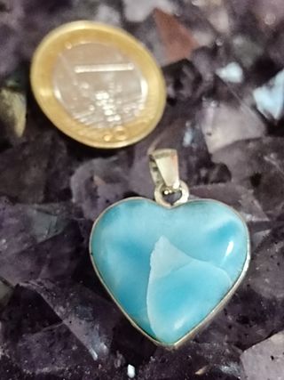 Collar corazón Larimar plata de ley
