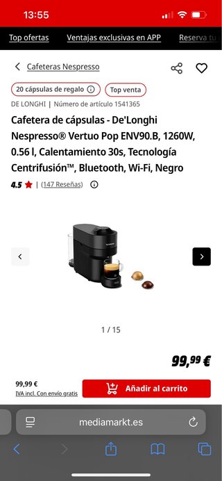 Cafetera DeLonghi Nespresso Vertuo Pop Krups NUEVA