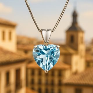 Collar de Aquamarina en Forma de Corazón