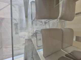 Mesa cristal 4 sillas beige 