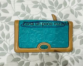 Cartera grande de piel azul turquesa.Solo envio