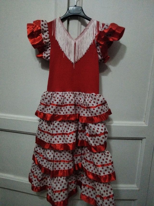 Traje Flamenca niña rojo-blanco