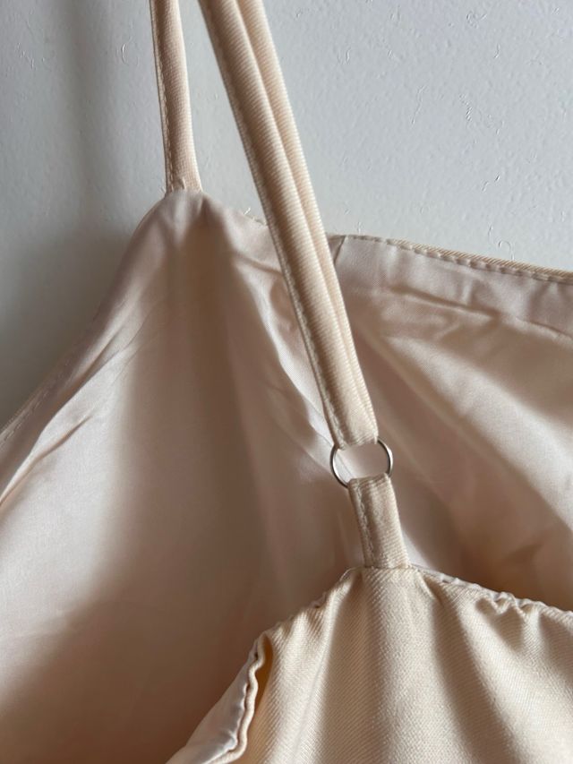 Vestido midi beige - Lazos negros