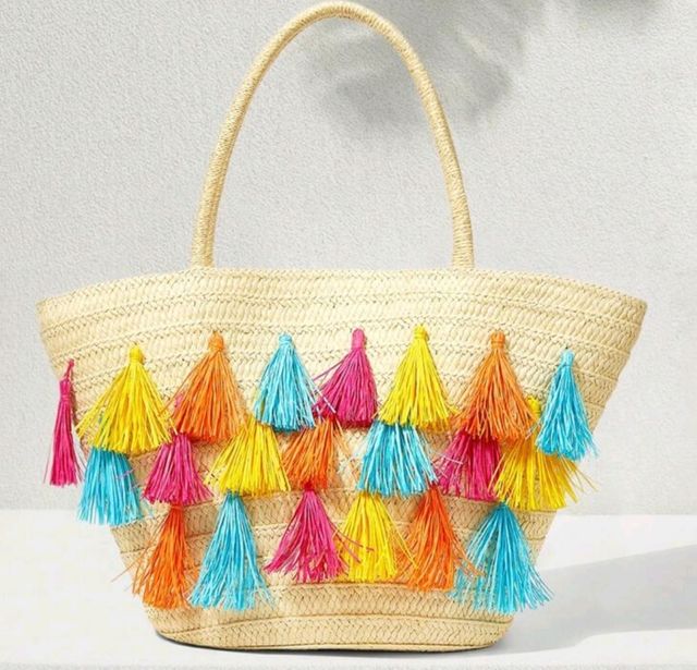 Cesta playa grande multicolor | Bolso rafia