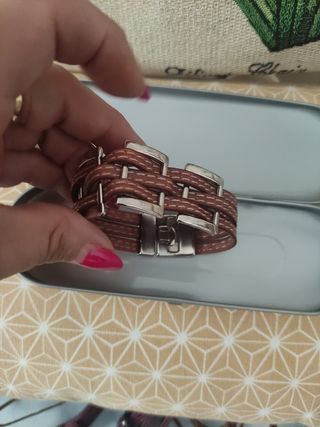 Pulsera cuero marrón y  acero