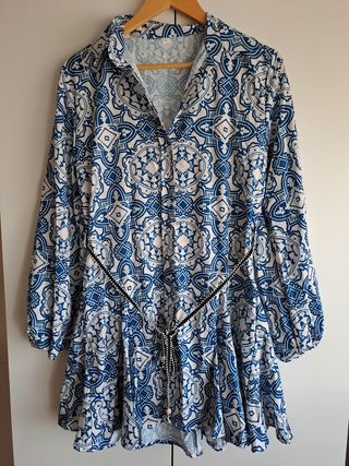 Vestido camisero azul blanco - Talla L